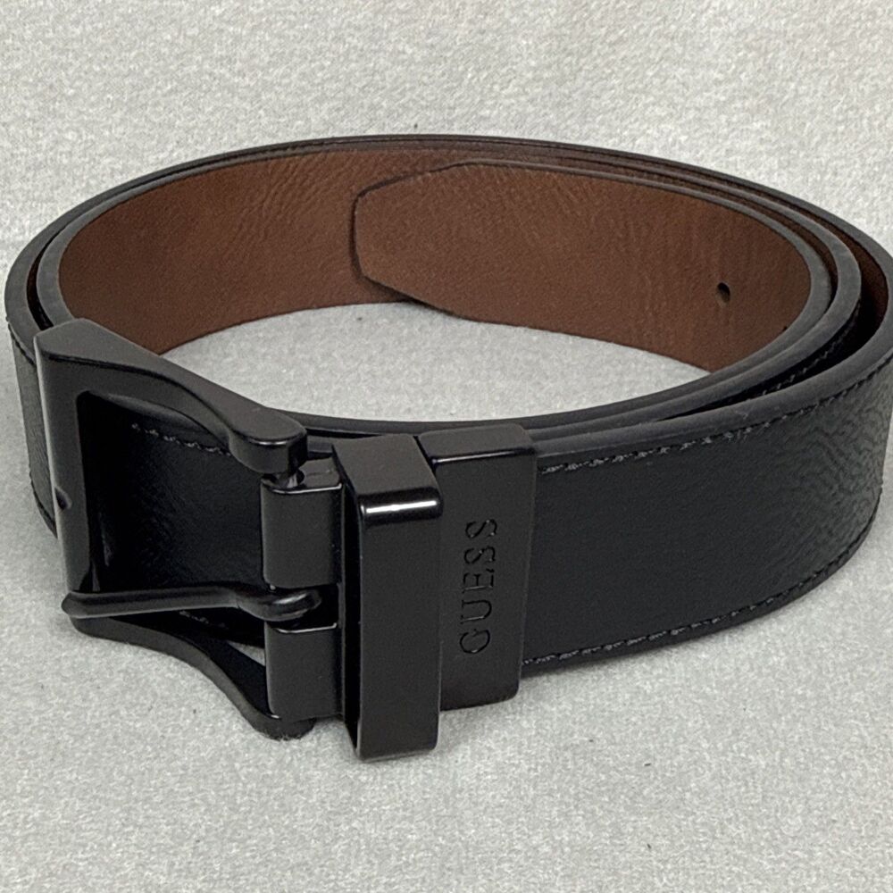 Guess Reversible Belt Black Brown Mens Sz L 38-40 Faux Leather 1 3/8"
